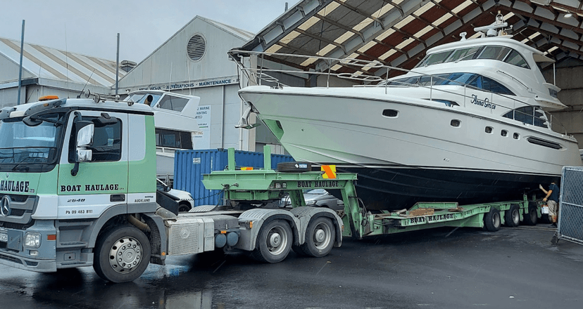 boat haulage transporting a heavy yacht