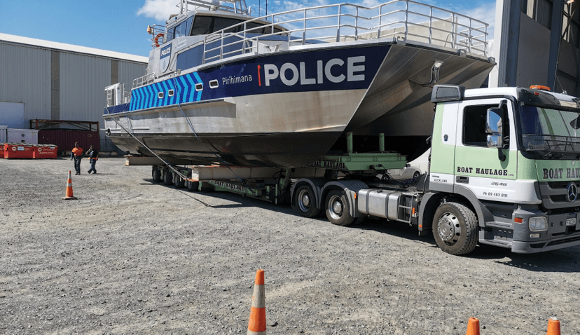 boat haulage transporting a NZ police boat